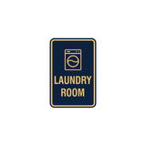 Navy Blue / Gold Portrait Round Laundry Room Sign