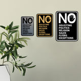 Portrait Round No Soliciting No Politics No Religion No Sales No Flyers No Exceptions Wall or Door Sign