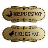 Designer Chicks and Roosters Novelty Restroom Signs (Set of 2) Wall or Door Sign