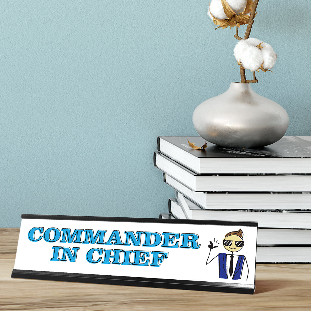 Commander Table Sign Commander in Chief Male, Stick People Desk Sign, Novelty Nameplate (2 ...
