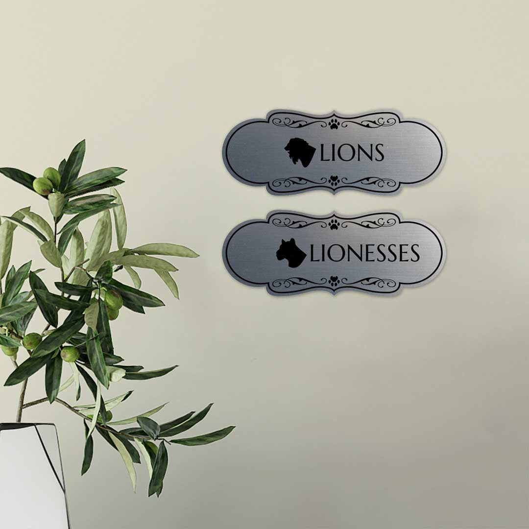 Designer Lions and Lionesses, Novelty Restroom (Set of 2) Wall or Door Signs