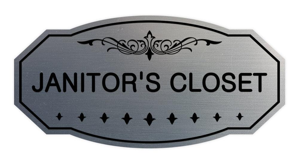 Brushed Silver Victorian Janitor's Closet Sign