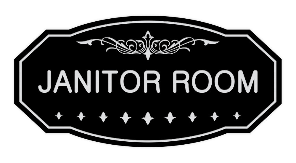 Black / Silver Victorian Janitor Room Sign