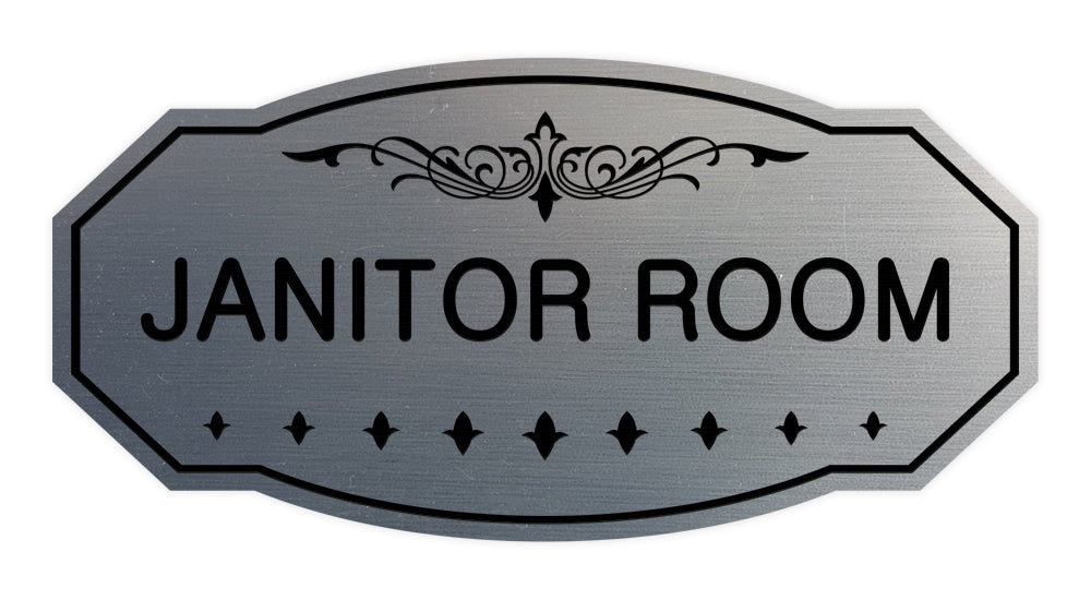 Brushed Silver Victorian Janitor Room Sign