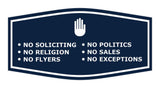 Fancy No Soliciting No Politics No Religion No Sales No Flyers No Exceptions Wall or Door Sign