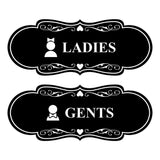Designer Ladies and Gents Restroom Signs, Bow Ties and Tiaras (Set of 2) Wall or Door Sign