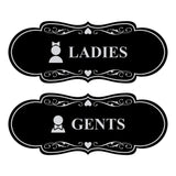 Designer Ladies and Gents Restroom Signs, Bow Ties and Tiaras (Set of 2) Wall or Door Sign
