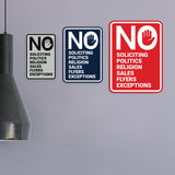 Portrait Round No Soliciting No Politics No Religion No Sales No Flyers No Exceptions Wall or Door Sign