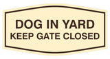 Fancy Dog In Yard Keep Gate Closed Sign