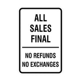 Portrait Round All Sales Final No Refunds No Exchanges Sign