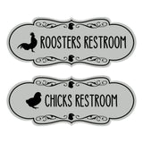 Designer Chicks and Roosters Novelty Restroom Signs (Set of 2) Wall or Door Sign