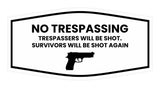 Fancy No Trespassing Trespassers Will Be Shot. Survivors Will Be Shot Again Wall or Door Sign