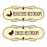Designer Chicks and Roosters Novelty Restroom Signs (Set of 2) Wall or Door Sign