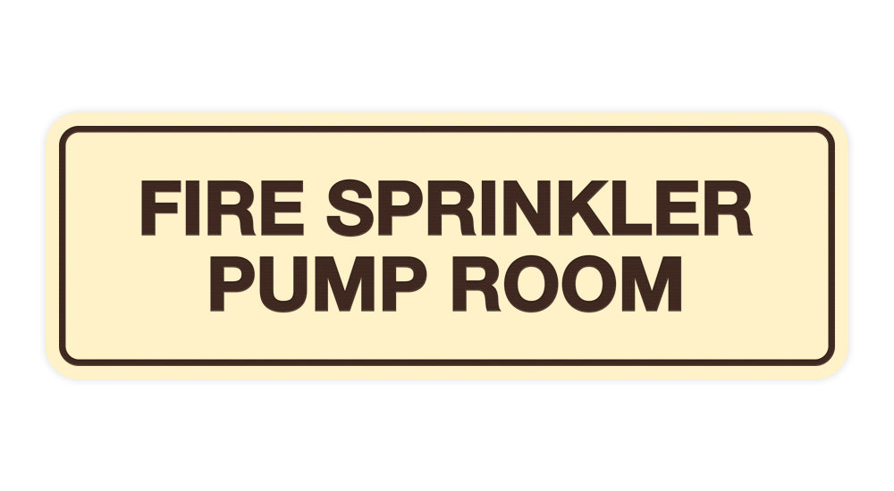 Ivory / Dark Brown Signs ByLITA Standard Fire Sprinkler Pump Room Sign