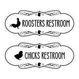 Designer Chicks and Roosters Novelty Restroom Signs (Set of 2) Wall or Door Sign