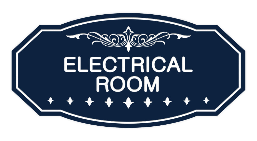 Navy Blue / White Victorian Electrical Room Sign