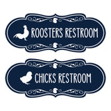 Designer Chicks and Roosters Novelty Restroom Signs (Set of 2) Wall or Door Sign
