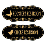 Designer Chicks and Roosters Novelty Restroom Signs (Set of 2) Wall or Door Sign