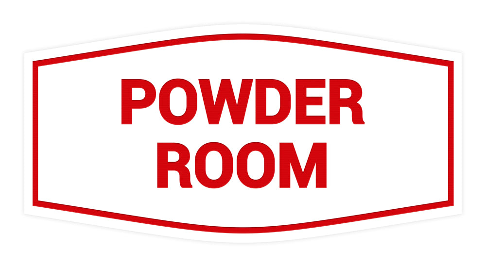  White / Red Signs ByLITA Fancy Powder Room Sign with Adhesive Tape, Mounts On Any Surface, Weather Resistant, Indoor/Outdoor Use