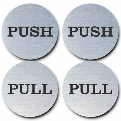 2" Round Push Pull Door Signs (Brushed Silver) - 2 sets (4pcs)