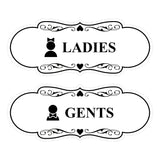 Designer Ladies and Gents Restroom Signs, Bow Ties and Tiaras (Set of 2) Wall or Door Sign