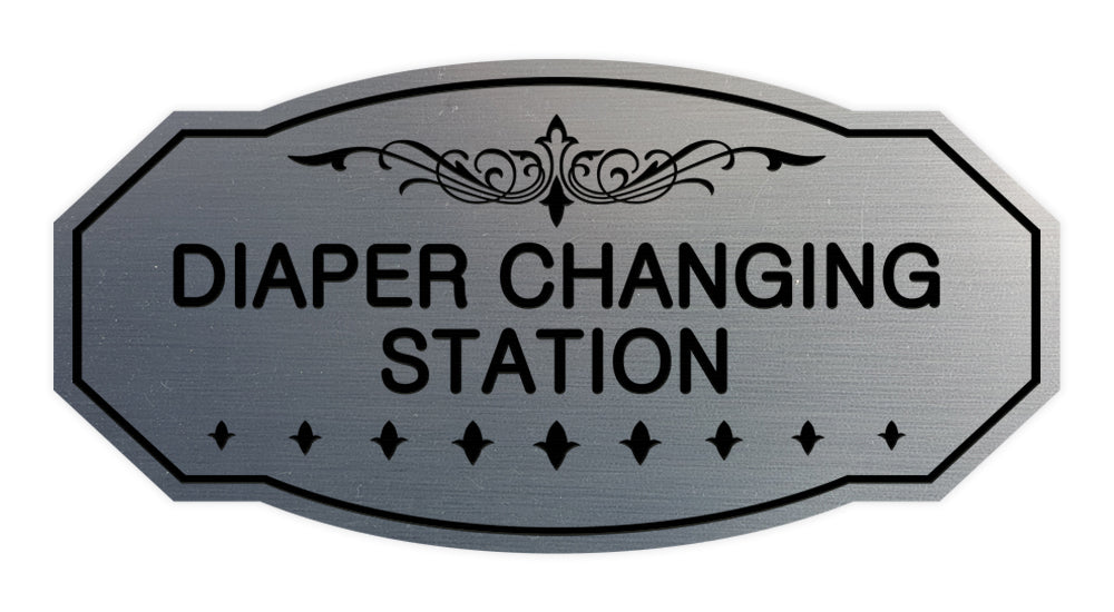 Brushed Silver Victorian Diaper Changing Station Sign