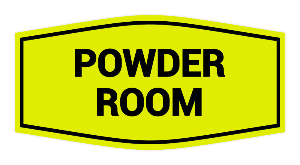 Yellow / Black Signs ByLITA Fancy Powder Room Sign with Adhesive Tape, Mounts On Any Surface, Weather Resistant, Indoor/Outdoor Use